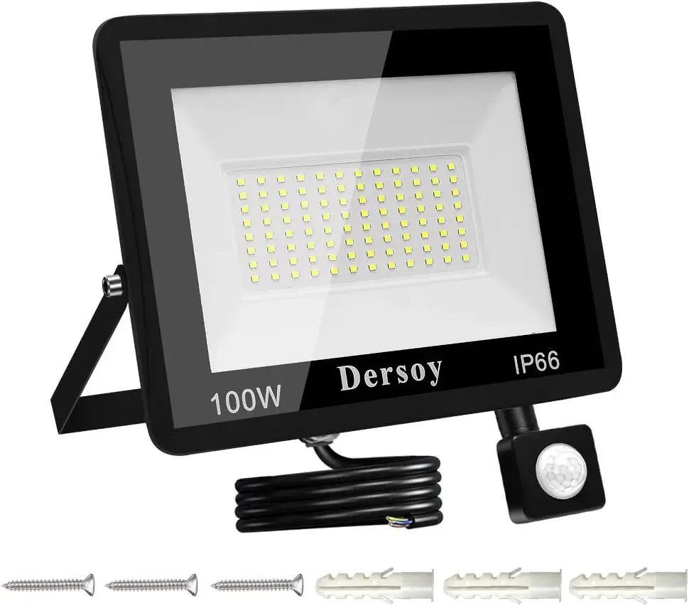 Led PIR Motion Sensor Floodlight โคมไฟติดผนังกลางแจ้งแสงสีขาว 100W 50W 30W 20W 10W IP66 กันน้ํา LED Spotlight สําหรับสวน