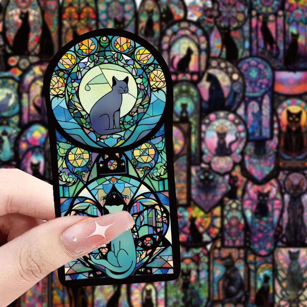 50 ชิ้น Gothic Dark Cat Series Graffiti สติกเกอร์สําหรับกระเป๋าเดินทางโทรศัพท์มือถือกรณีแล็ปท็อปหมวกนิรภัยสเก็ตบอร์ดกันน้ําสติกเกอร์ตกแต่ง DIY Creative