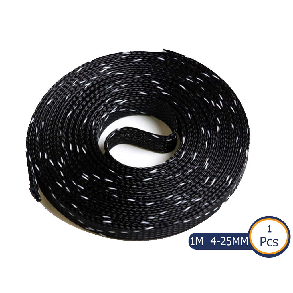 1m 4-25 มม. ฉนวน Braid Sleeving แน่นพลาสติกเคลือบสายเคเบิลป้องกันขยายแขนกันกระแทกสายเคเบิลเครือข่ายที่เป็นของแข็ง