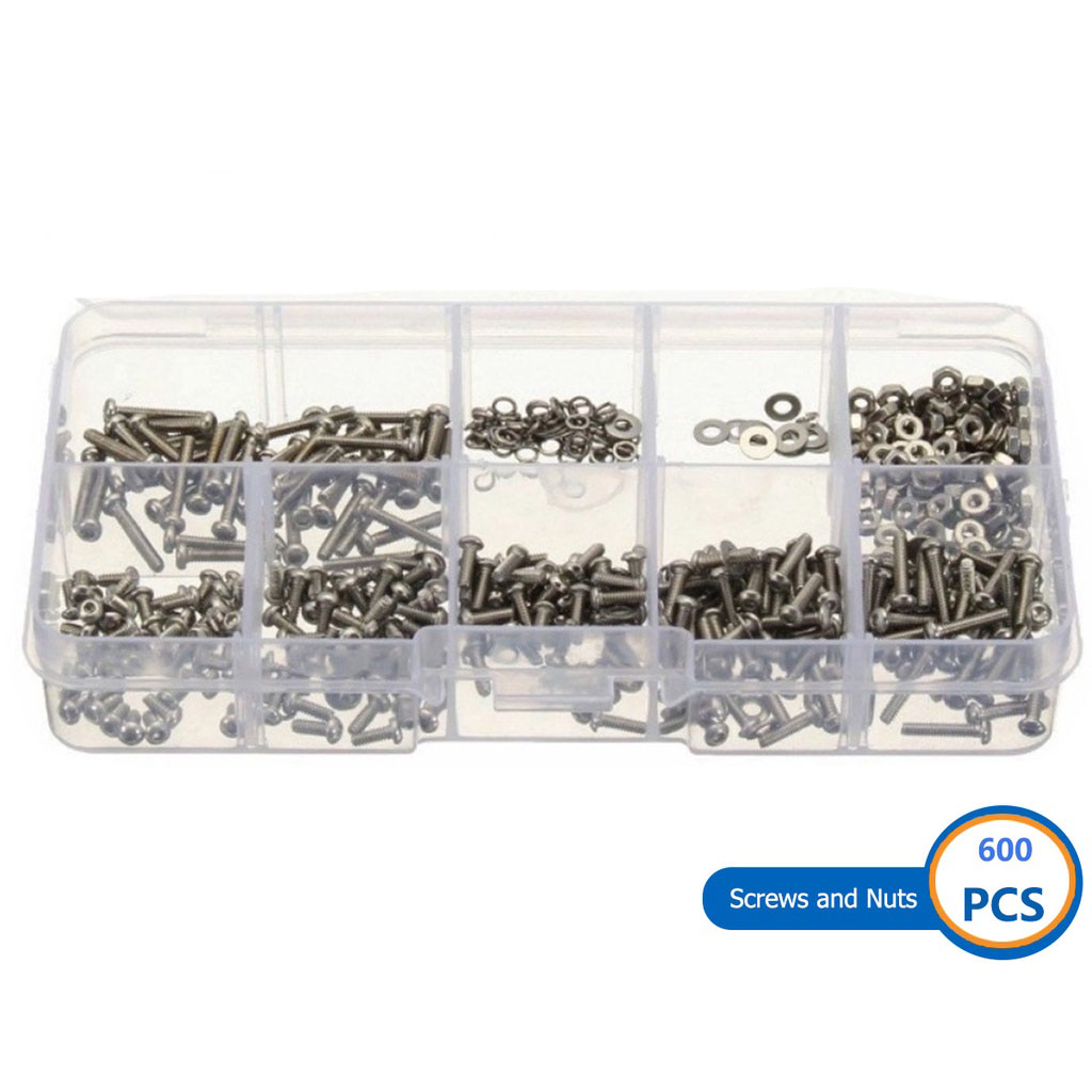 600 ชิ้น M2 304 สแตนเลสเหล็กหกเหลี่ยมสแตนเลส skur ซ็อกเก็ตหัวฮาร์ดแวร์แบน Countersunk Allen Bolt สกรู Hex Nuts เครื่องซักผ้า Assortment ชุด