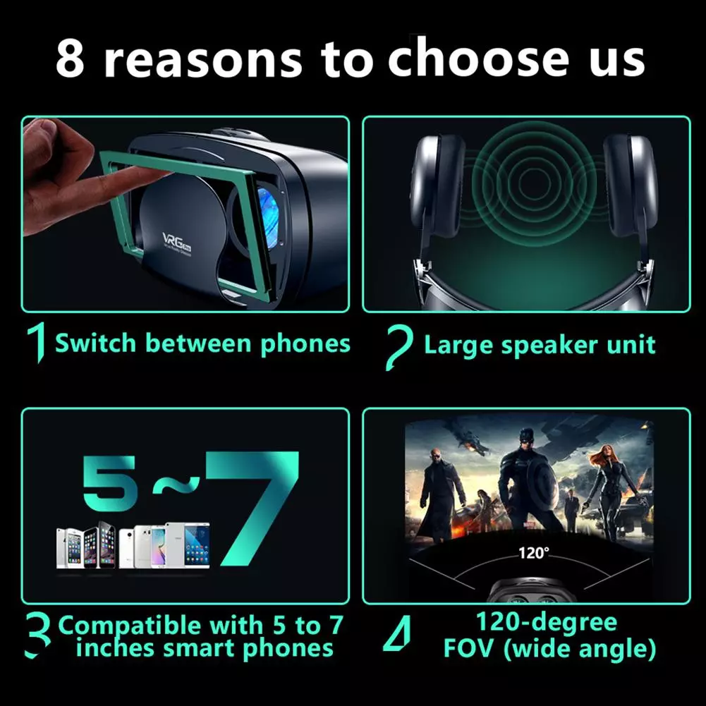 ชุดแว่นตาเสมือนจริง 3D VR ใหม่ล่าสุด สมาร์ทแว่นตาเสมือนจริง สำหรับสมาร์ทโฟน เลนส์พร้อมควบคุมและหูฟัง ขนาด 7 นิ้ว thumbnail 3