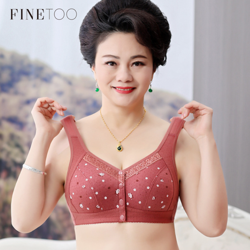 Finetoo ชุดชั้นในผ้าฝ้ายสําหรับสตรีวัยกลางคนและผู้สูงอายุไม่มี Underwired เสื้อกั๊กสไตล์ Bra ชุดชั้นในนุ่มสบาย