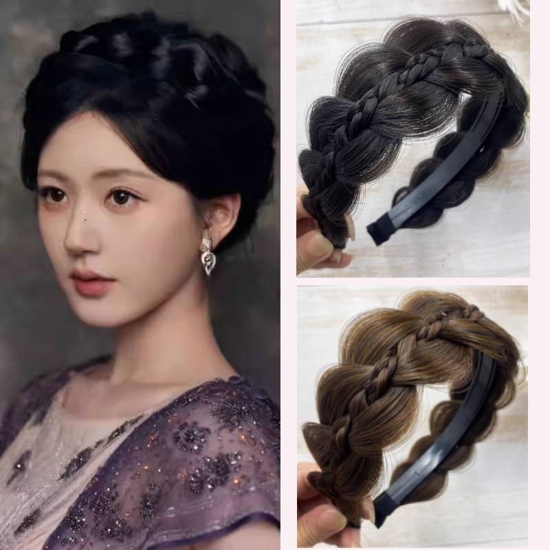 แฟชั ่ นวิกผมปีกกว ้ าง Braid แถบคาดศีรษะ Fishbone Twist Braid แถบคาดศีรษะสูง Crane ผมสีขาว Anti-Slip แถบคาดศีรษะ