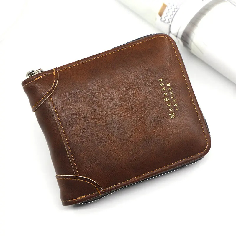 Cexika กระเป๋าสตางค์ ใบสั้น หนัง PU มีซิป พร้อมช่องใส่เหรียญ ใส่บัตร ของขวัญวันพ่อ แฟชั่นสําหรับผู้ชาย