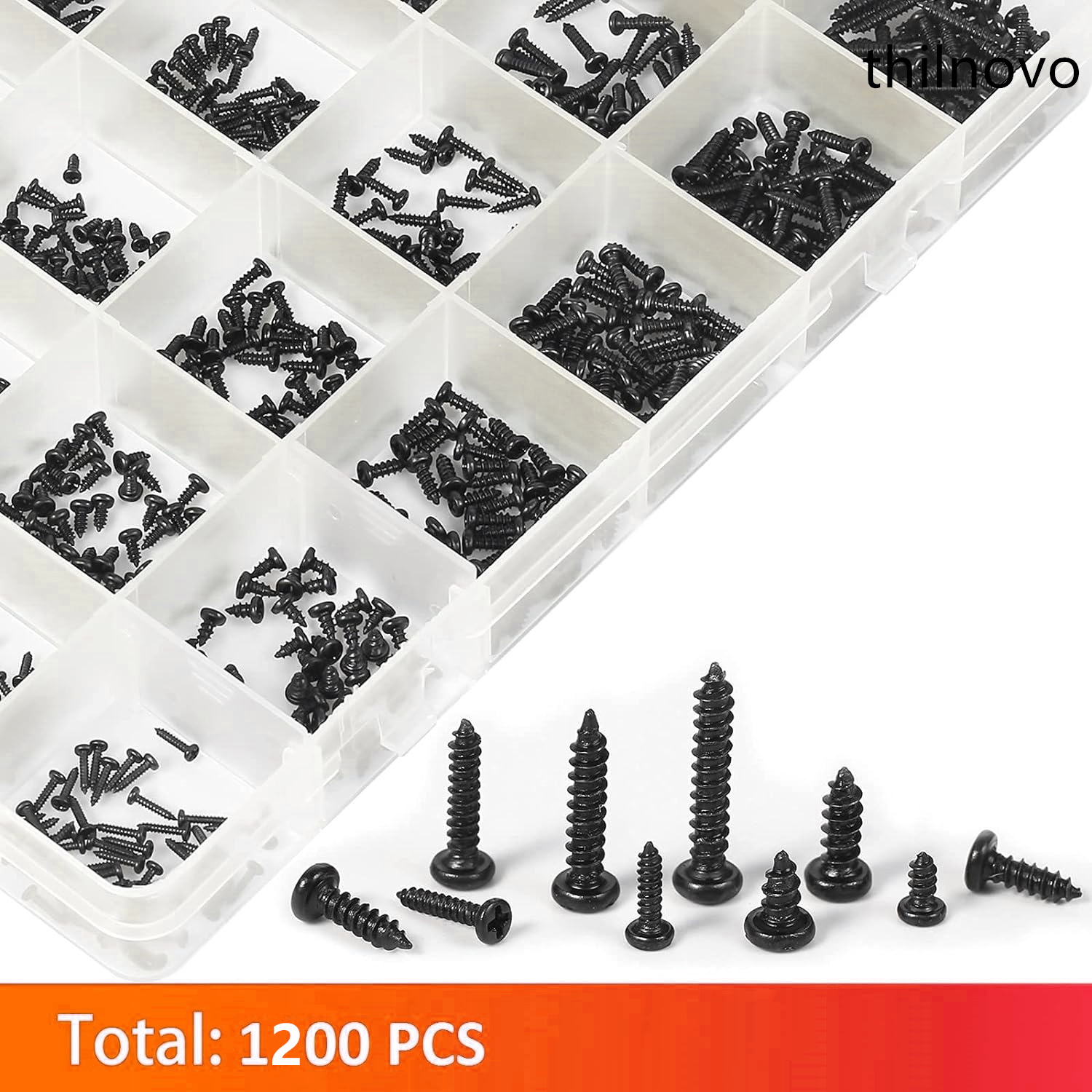 One ชุด 1200 ชิ้นรอบ Pan Head Tapping สกรูชุด, M1.2 M1.4 M1.5 M1.7 M2 Countersunk Phillips Mini สกรูชุดสําหรับแล็ปท็อปโน้ตบุ๊คคอมพิวเตอร์ซ่อมอิเล็กทรอนิกส์