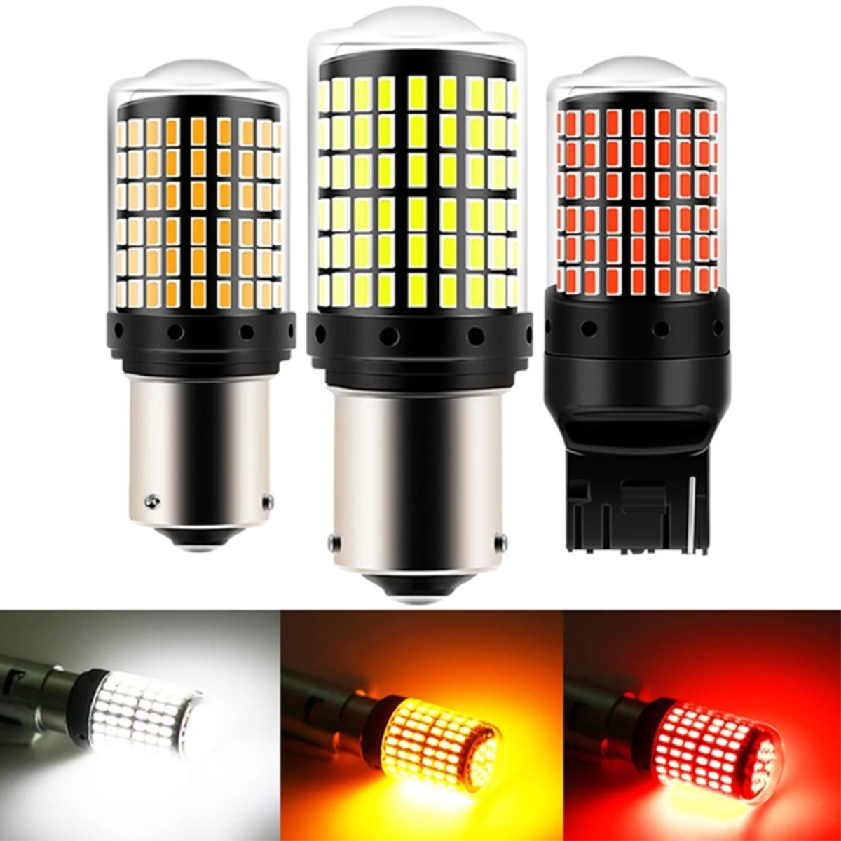 2pcs 1156 BA15S P21W BAU15S PY21W T20 7440 W21W 3157 1157 P21/5W W21/5W หลอดไฟ LED 144smd led CanBus