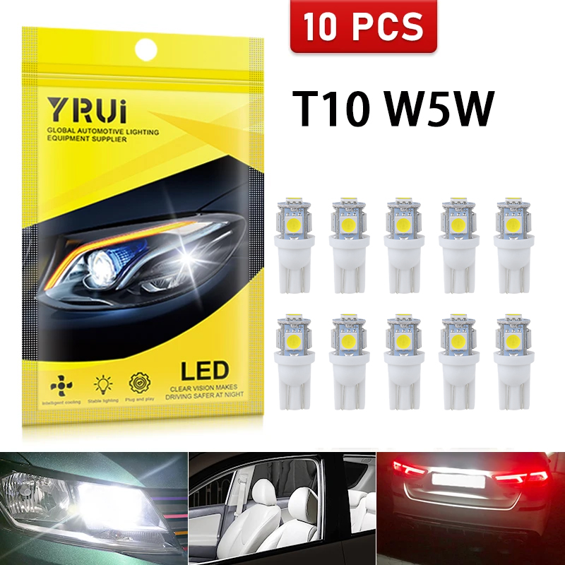 Yirui 10 ชิ้น W5W T10 LED COB ย้อนกลับรถ Marker โคมไฟด้านข้างไฟเลี้ยวด้านหลังที่จอดรถหลอดไฟอัตโนมัติ 12 V DRL