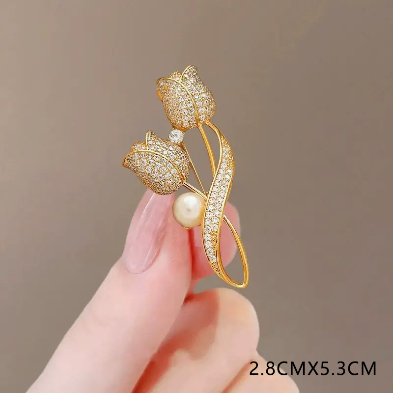 เข็มกลัดทิวลิปดอกไม้ผีเสื้อใบแปะก๊วย-เข็มกลัดมุกหรูหราสําหรับผู้หญิง,อุปกรณ์เสริมสูทอเนกประสงค์ของขวัญคริสต์มาส - รูปที่ 5