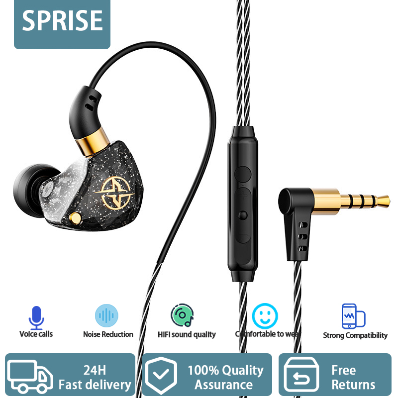 SPRISE ใหม่ X6 แบบไดนามิกหูฟังชนิดใส่ในหู Deep Bass Mic สเตอริโอแบบมีสาย 3.5 มม.สีดําสีฟ้าสีม่วงสีชม