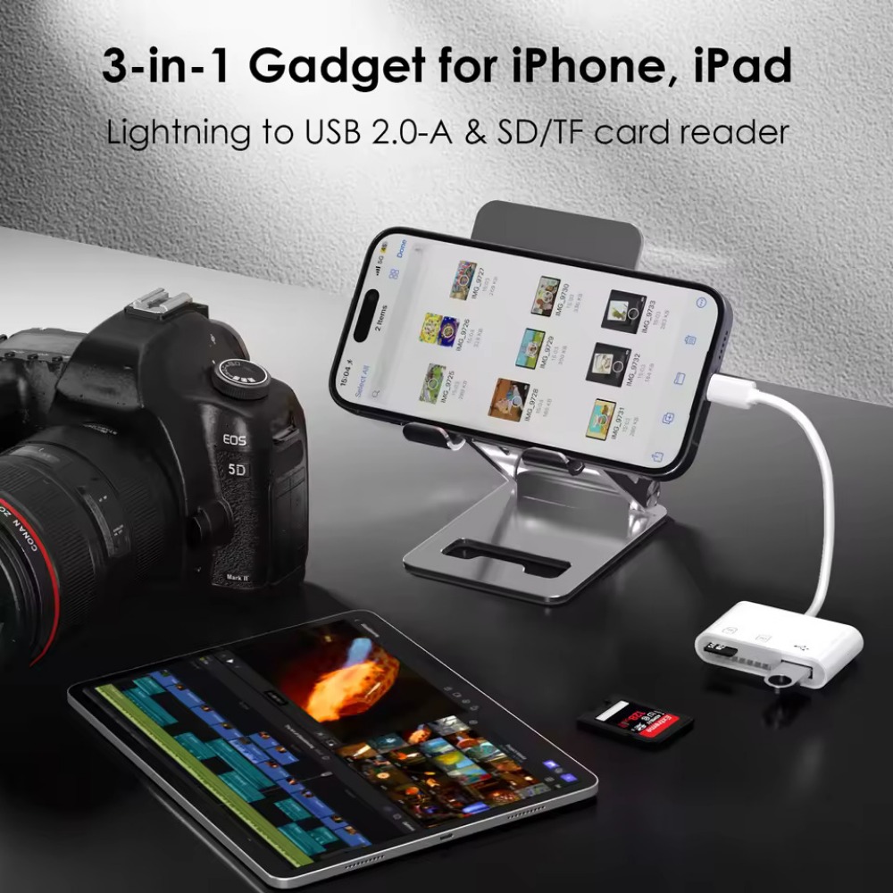 3 in 1 เครื่องอ่านการ์ด IOS to SD TF USB สําหรับ iPhone พร้อมอะแดปเตอร์กล้อง USB รองรับกล้องเกม