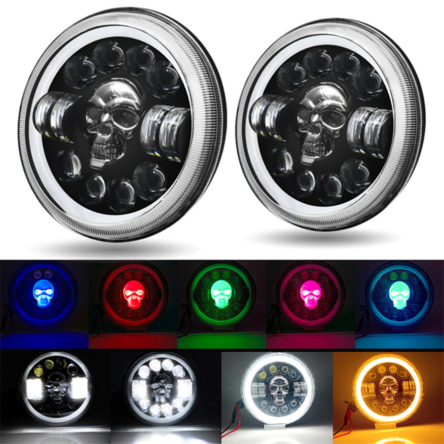 7 นิ้วรอบ LED ไฟหน้าอัตโนมัติเปลี่ยนรถจักรยานยนต์ skull ไฟหน้า Fit สําหรับ Harley Davidson สําหรับ J