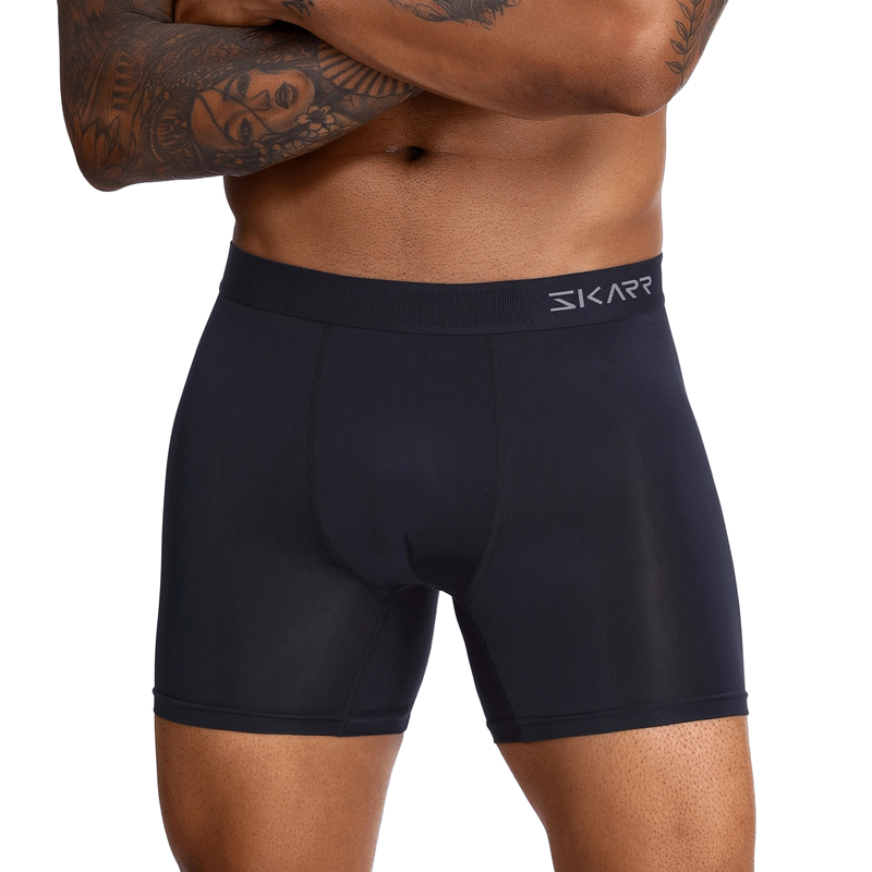 บ็อกเซอร์บรีฟผู้ชายแบบระบายอากาศ - แพ็คเดี่ยว สีดำ-น้ำเงิน กางเกงในที่สบายและพอดีตัว พร้อมการออกแบบป้องกันการเลื่อนขึ้น