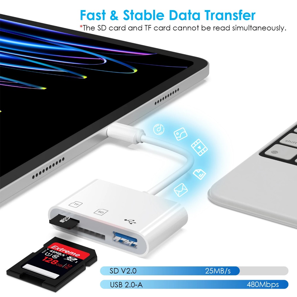3 in 1 เครื่องอ่านการ์ด IOS to SD TF USB สําหรับ iPhone พร้อมอะแดปเตอร์กล้อง USB รองรับกล้องเกม