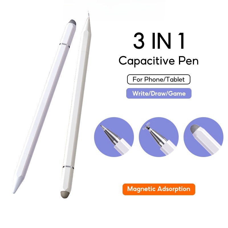 ปากกาสไตลัสแบบ Capacitive 3 in 1 สําหรับโทรศัพท์ iPad Matepad ดินสอหน้าจอสัมผัส Android