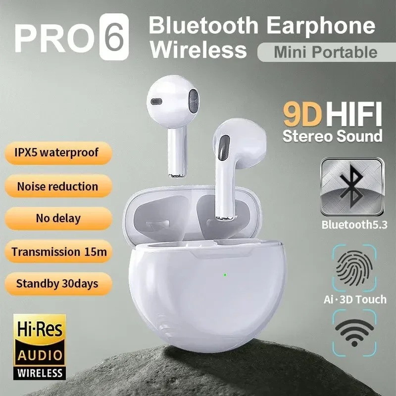 ใหม่ Pro 6 TWS หูฟังไร้สายพร้อมไมโครโฟน Fone หูฟังบลูทูธกีฬาชุดหูฟังสําหรับวิ่งสําหรับ Apple iPhone Xiaomi Pro6 หูฟัง