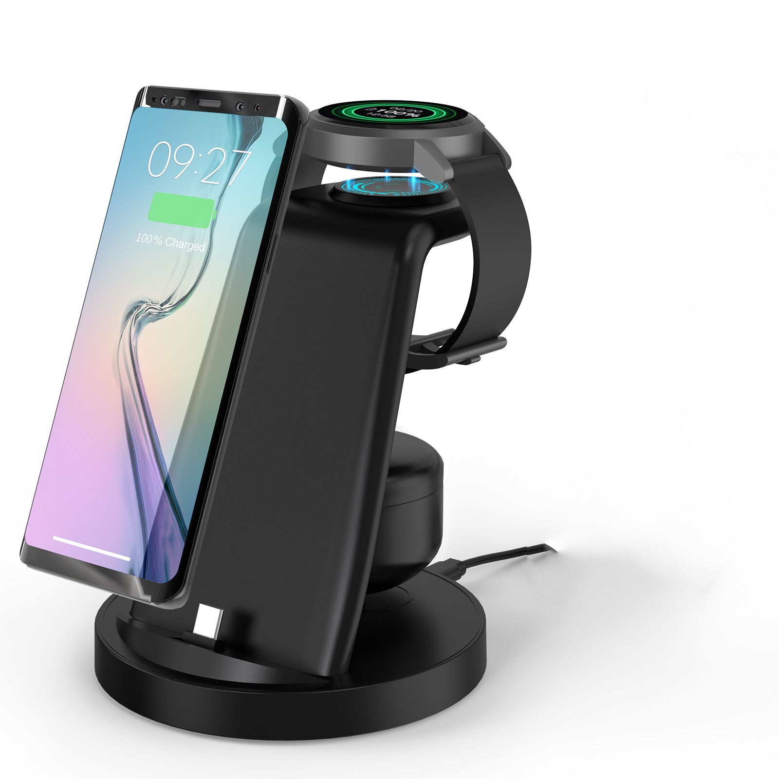 เหมาะสําหรับ samsung Multi-Device Charger Station, 3 in 1 Fast Charger Station, Wireless Charger เหมาะสําหรับ Galaxy Watch 6/5/4/3, Galaxy S23/S22/S21/S20/S10, Note20/10, Z Flip, Z พับ 4/4/5Z พับ 5, Galaxy Buds