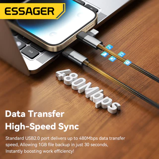 สายชาร์จ Essager 2 in 1 USB C to USB C ชาร์จเร็ว 65W PD สำหรับ iPhone 15 14 Pro Max และ Xiaomi