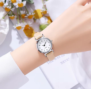 Minimalist Small Dial Watch สายหนังแท้สอบของขวัญศึกษาสีขาวสีดําสีชมพูสําหรับผู้หญิง