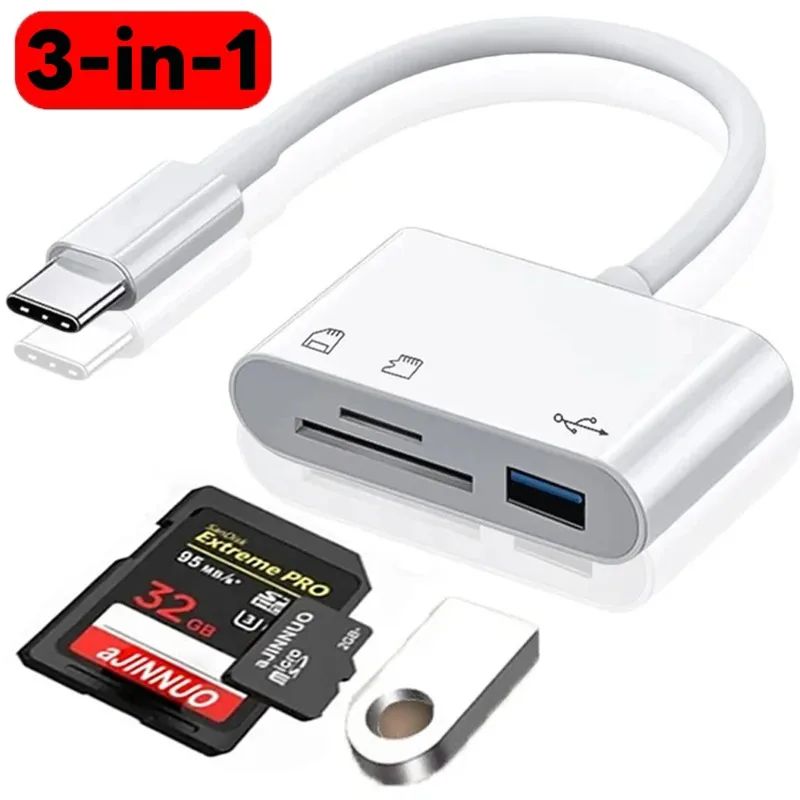 3 in 1 Multi Port Hub Converter Type-c ถึง USB A OTG อะแดปเตอร์ TF SD เครื่องอ่านการ์ดหน่วยความจําสําหรับ Xiaomi iPhone Android และแล็ปท็อป