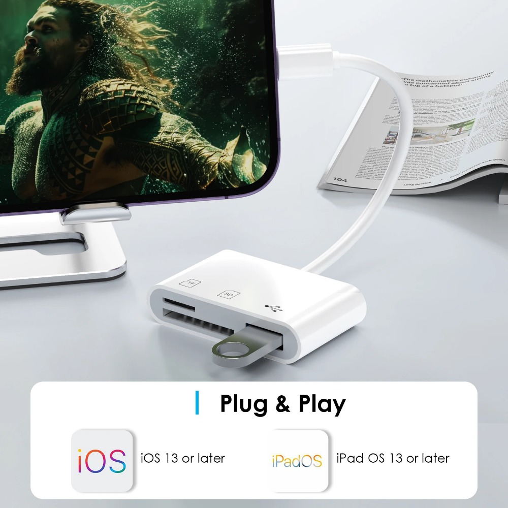 3 in 1 เครื่องอ่านการ์ด IOS to SD TF USB สําหรับ iPhone พร้อมอะแดปเตอร์กล้อง USB รองรับกล้องเกม