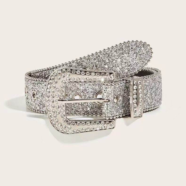 Asian Culture Diamond-Studded Belt Punk y2k Hot Girl Millennium Rhinestone All-Match หญิงตกแต่ง Je
