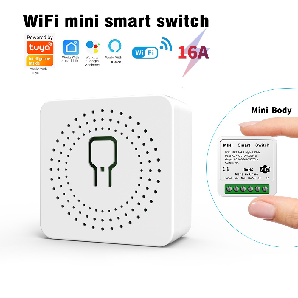 Tuya WiFi สวิทช์ 16A Mini DIY สวิตช์ไฟ LED รองรับ Smart Life APP ทํางานร่วมกับ Google Home Alexa ควบคุมเสียง