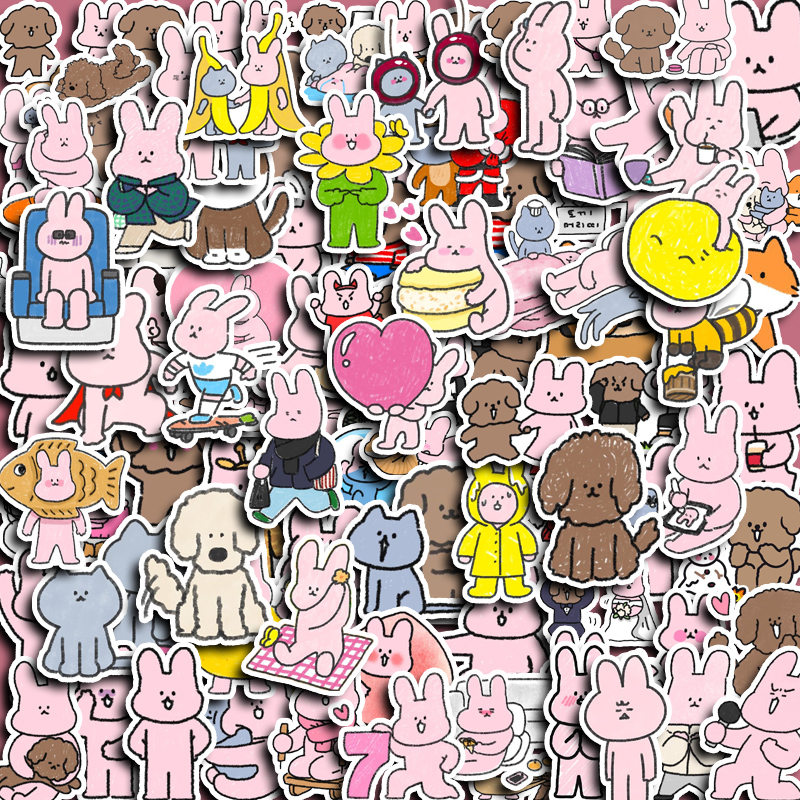 100สติ๊กเกอร์ สีชมพูกระต่ายและหมีบราวน์คู่มือสติ๊กเกอร์รูปสัตว์น่ารักลายเคสโทรศัพท์สติกเกอร์