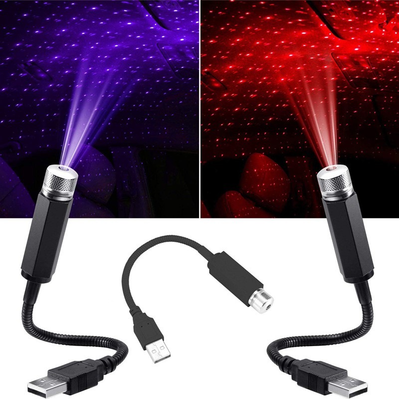โคมไฟโปรเจคเตอร์ LED รูปดาวสีฟ้า USB สําหรับติดเพดานรถยนต์