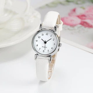 Minimalist Small Dial Watch สายหนังแท้สอบของขวัญศึกษาสีขาวสีดําสีชมพูสําหรับผู้หญิง