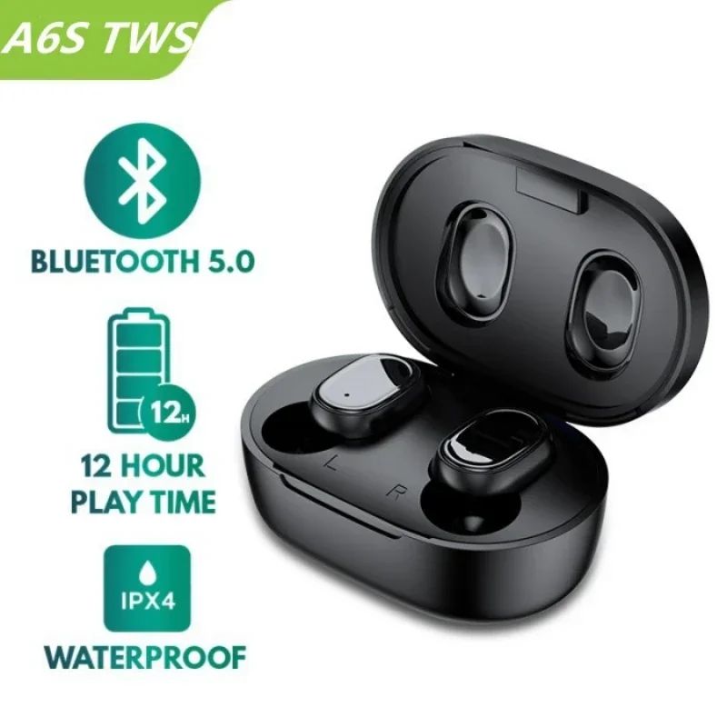 หูฟังไร้สาย Bluetooth 5.0 A6S TWS รุ่นใหม่ คุณภาพสูง หูฟังออกกำลังกายแบบ Earbuds พร้อมเคสชาร์จพกพา