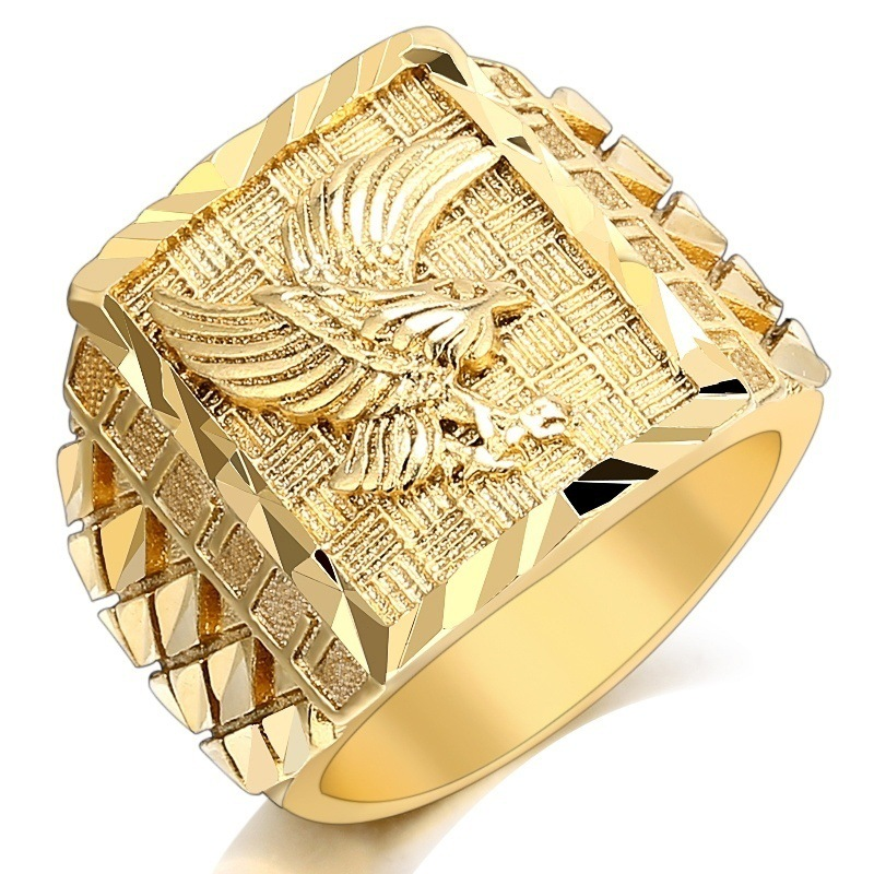 1 ชิ้นผู้ชายแฟชั่น Gold-Plated Punk Rock Eagle แหวน Hip-Hop แหวนเครื่องประดับหรูหราเครื่องประดับ