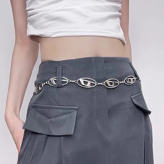 Y2k Vintage D-Letter Chain Belt - Edgy Waist Chain สําหรับกางเกงยีนส์และเดรส