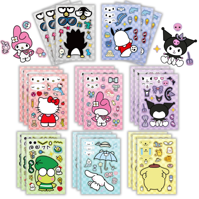 8 ชิ้น/เซ็ตของเล่นสติกเกอร์ปริศนาตัวการ์ตูน, ทําสติกเกอร์ใบหน้า ทําเอง หัตถกรรมกันน้ําซ้ําสติ๊กเกอร์