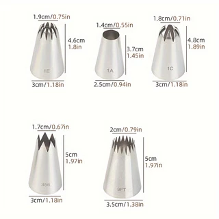 หัวฉีดตกแต่งขนาดใหญ่5ชิ้นชุดรวมกันสแตนเลสเครื่องมืออบตกแต่ง8-ฟัน18-ฟันรอบครีมถ้วยกระดาษคุกกี้พัฟเค้กบีบหัวฉีด