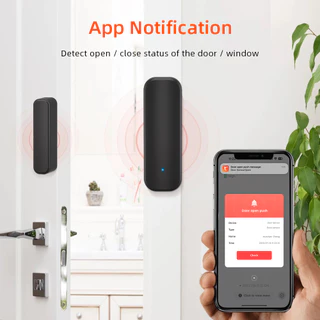 Wifi ประตูสวิทช์ปิดเครื่องตรวจจับ Tuya Window Sensor และ Application การแจ้งเตือนนาฬิกาปลุก Contact Sensor สําหรับ Home Safety สีดํา