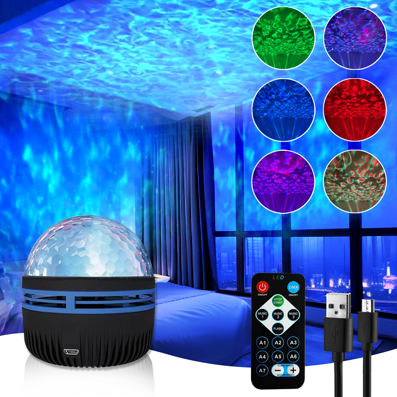 1เซ็ต หน้าท้อง นํา รูปแบบน้ํา เต็มไปด้วยดวงดาว ท้องฟ้า แสงสว่าง, RGB ไฟฉายระยะไกล,โรแมนติกวาเลนไทน์บรรยากาศห้องยูเอสบี,เหมาะสําหรับงานปาร์ตี้ครอบครัวและของขวัญวัน