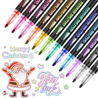 ชุดปากกาคอนทัวร์เส้นคู่ 8/12/24 สีเครื่องหมายโลหะสําหรับโครงการศิลปะ ทําเอง และสร้างสรรค์
