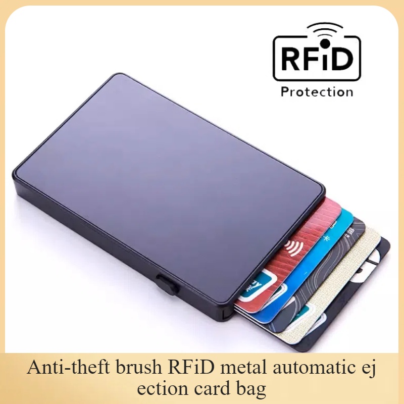 แปรงป้องกันการโจรกรรม Rfid โลหะอัตโนมัติดีดออกผู้ถือบัตรผู้ชายและผู้หญิงผู้ถือบัตร การล้างสนามแม่เหล็ก ผู้ถือบัตรกล่องเก็บบัตรเครดิตถุงเงิ