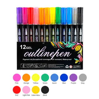 ชุดปากกาคอนทัวร์เส้นคู่ 8/12/24 สีเครื่องหมายโลหะสําหรับโครงการศิลปะ ทําเอง และสร้างสรรค์