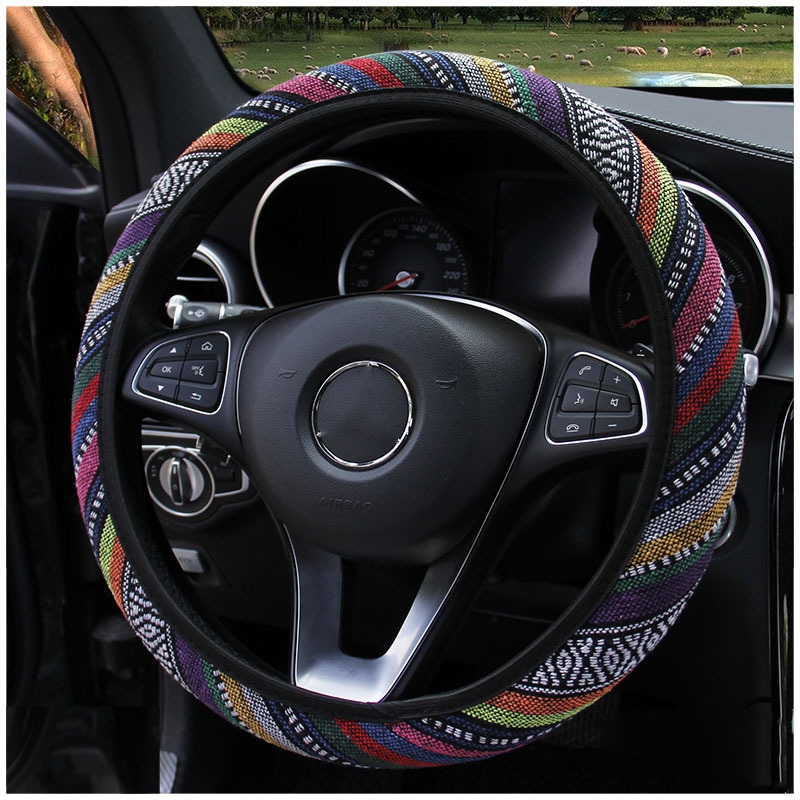 สไตล์ชาติพันธุ์ Four Seasons Universal Anti-Slip ทนต่อการสึกหรอ Breathable ผ้าลินินรถ Suv Universal สําหรับทุกรุ่นไม่มีแหวนด้านในพวงมาลัย Whe
