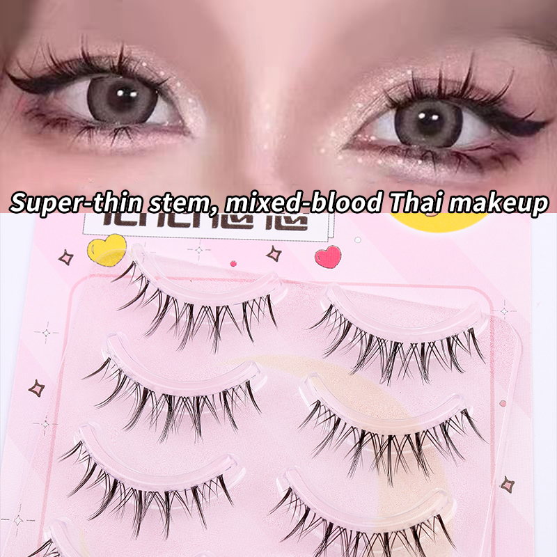 ชุดสูทไทยแสงสามมิติครึ่งเลือด!V-shaped Little Devil Eyelashes ขนตาปลอมธรรมชาติหนาบางโปร่งใส Stem การ์ตูน Grafted Eyelashes