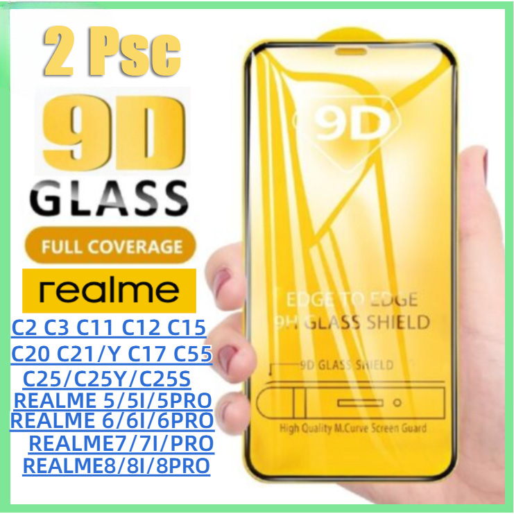 [2 ชิ้น] กระจกนิรภัยเต็ม Realme C11 C12/15 C35 C20 C21 C55 C51 C53 C25 C67 5I 6 7 8 9 10 11 Pro หมายเหตุ 50