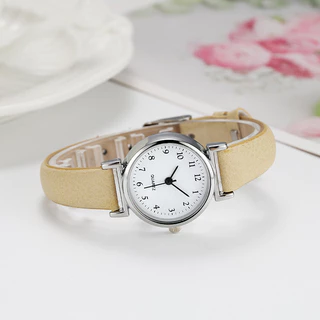 Minimalist Small Dial Watch สายหนังแท้สอบของขวัญศึกษาสีขาวสีดําสีชมพูสําหรับผู้หญิง