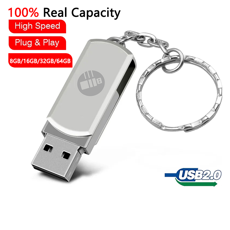 แฟลชไดรฟ์ USB 2.0 64GB 32GB16GB 8GB พร้อมไดรฟ์ปากกาพวงกุญแจเหมาะสําหรับโทรศัพท์มือถือ ลําโพงคอมพิวเตอร์