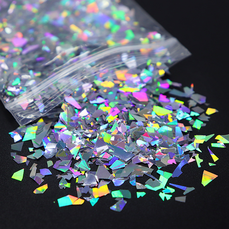 10g/bag ไม ่ สม ่ ําเสมอ Fragments สี PET โพลาไรซ ์ เลื ่ อมเล ็ บวัสดุตกแต ่ งสําหรับอีพ ็ อกซี ่ เล ็ บบรรจุย ้ อม DIY Charm การออกแบบเล ็ บ