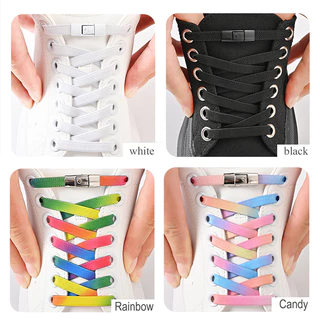 No Tie Shoe Laces Press Lock Flat Laces สําหรับเด็กผู้ใหญ่ กว้าง 8 มม. เทคนิคการผูกเชือกง่าย