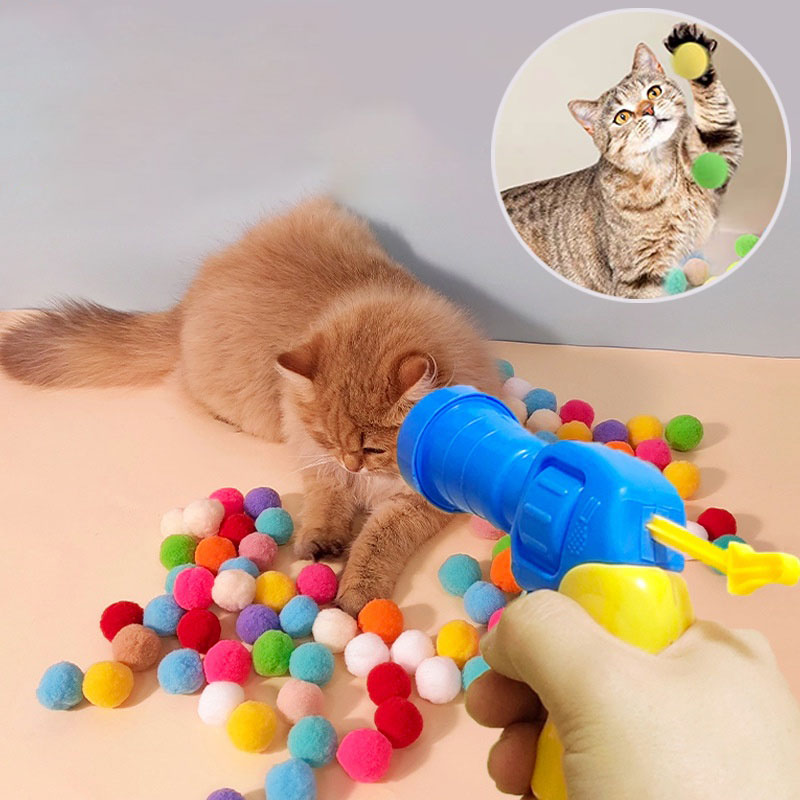 ของเล่นแมว Interactive Launch การฝึกอบรมของเล่นสําหรับสัตว์เลี้ยงลูกแมว Creative Mini ยิงปืนเกมยืด Plush Ball ของเล่นอุปกรณ์สัตว์เลี้ยง