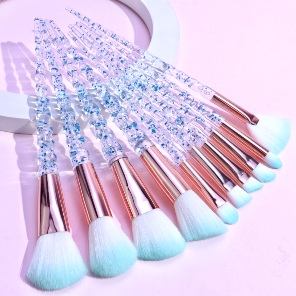 10 ชุดแปรงแต่งหน้ามืออาชีพสีฟ้าเต็มชุดเครื่องมือความงามแบบพกพาแป้งฝุ่นแปรงปัดแก้มแปรงอายแชโดว์แปรงคอนทัวร์แปรงรายละเอียด