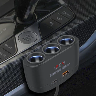 3-in-1 รถปลั๊กชาร์จอะแดปเตอร์ไฟแช็กหลายซ็อกเก็ตซิการ์แจ็ค Splitter Dual Usb Power จําหน่ายชิ้นส่วนภายใน