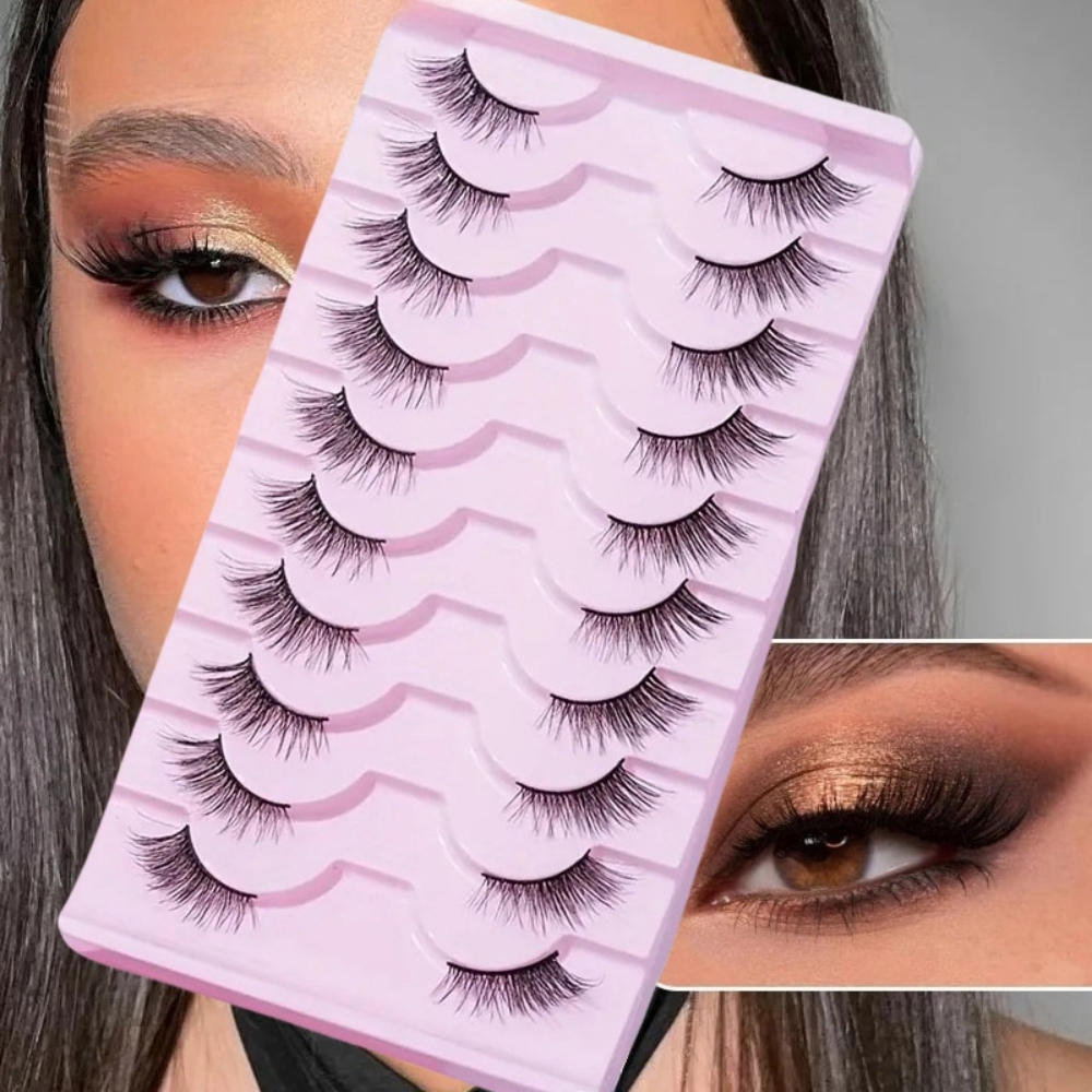 ครึ่ง Eey Lashes 10 คู่ยี่ห้อใหม่ Faux Mink Eyelashes ธรรมชาติขนตาปลอม Slim Fluffy Eyelashes Extension แต่งหน้าครึ่งขนตาเครื่องมือ